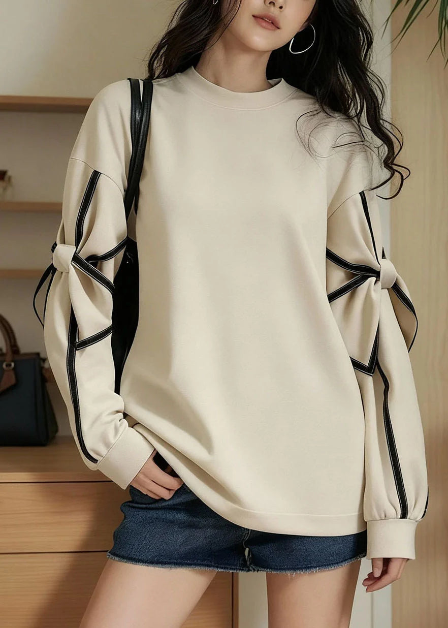 Sweat-shirt Femme Décontracté à Col Rond avec Détail Nœud Papillon 2