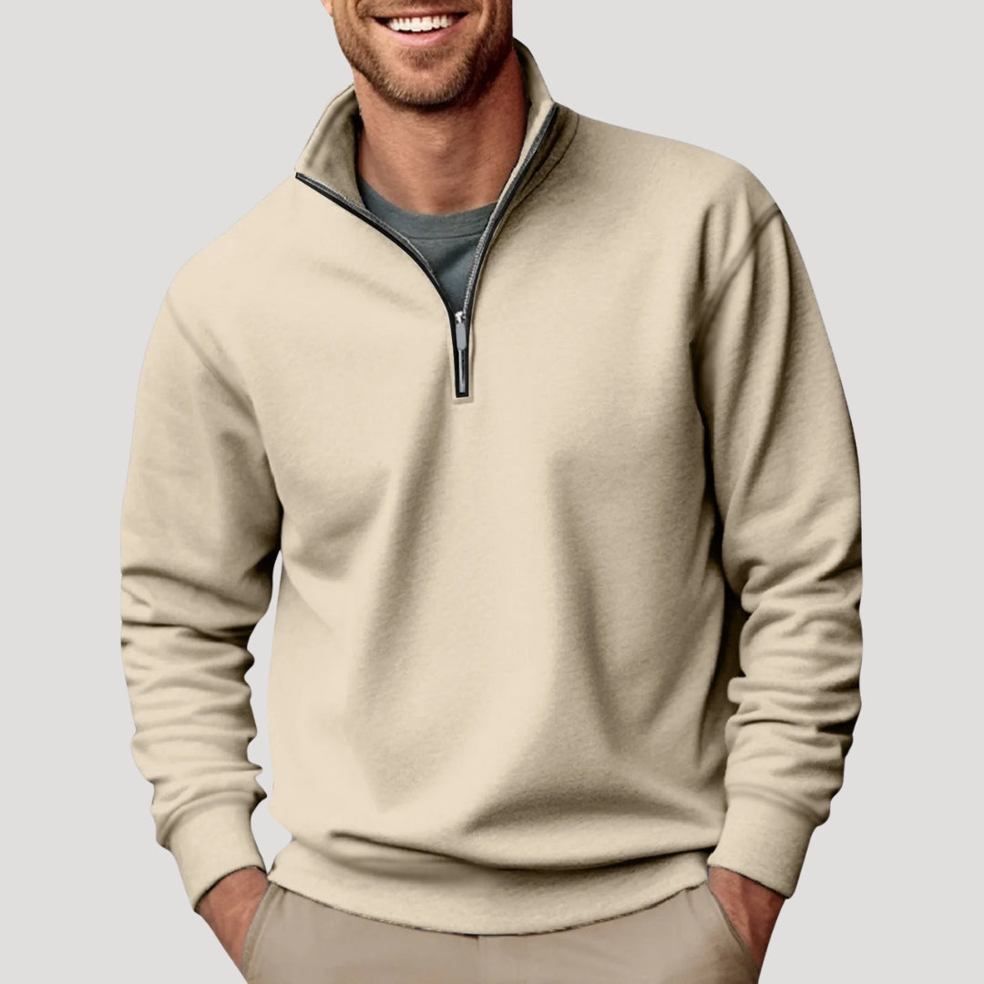 Sweat Shirt Homme Zippé Décontracté avec Col Quart 1