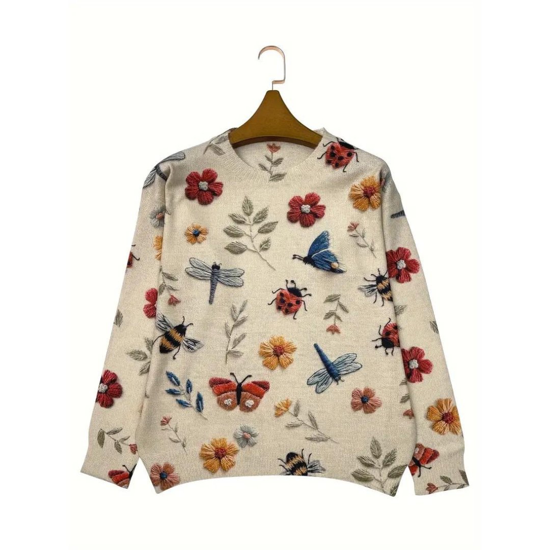 Sweater Femme Imprimé Jardin Fantaisiste à Manches Longues 1