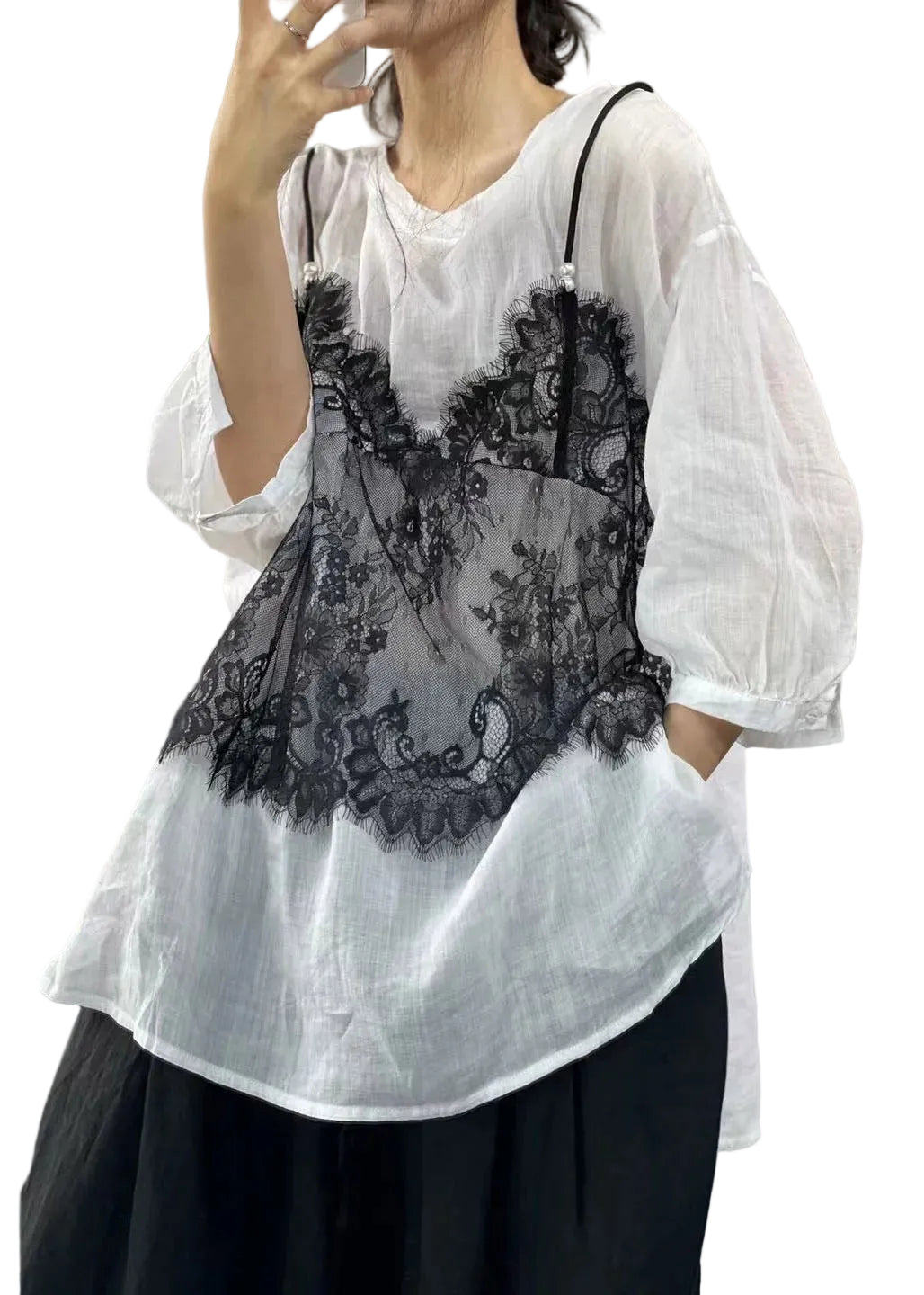 T-shirt Femme Décontracté Patchwork à Manches Courtes 0