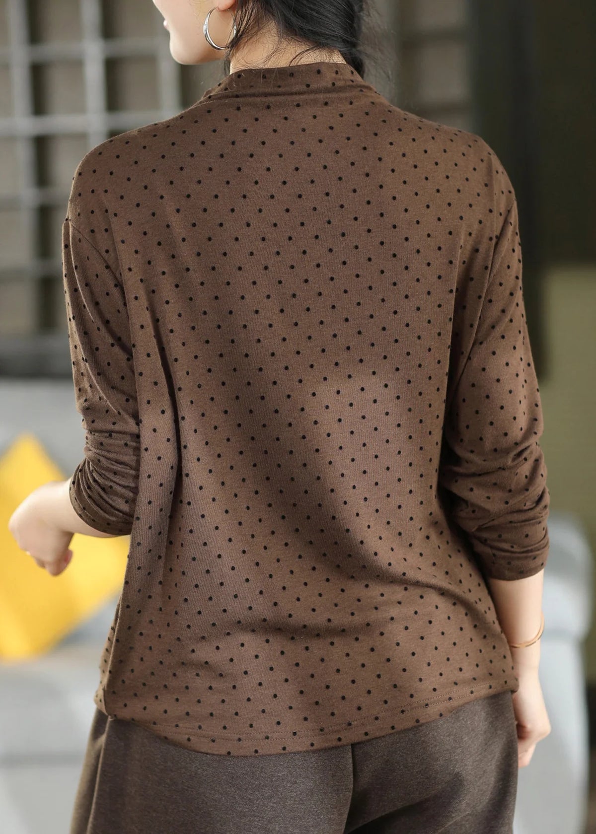 T-shirt Femme à Pois Col Montant Automnal 3