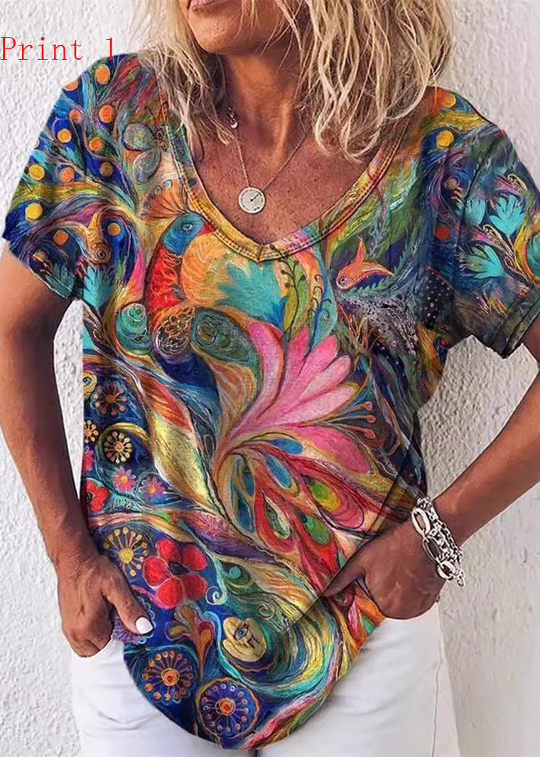 T-shirt d'été à col en V pour femmes 0