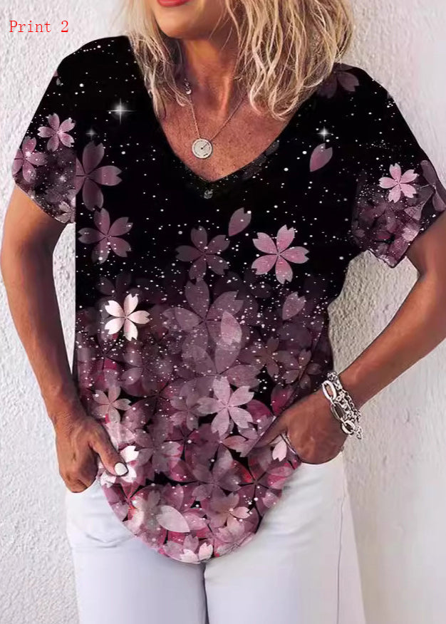 T-shirt d'été à col en V pour femmes 1