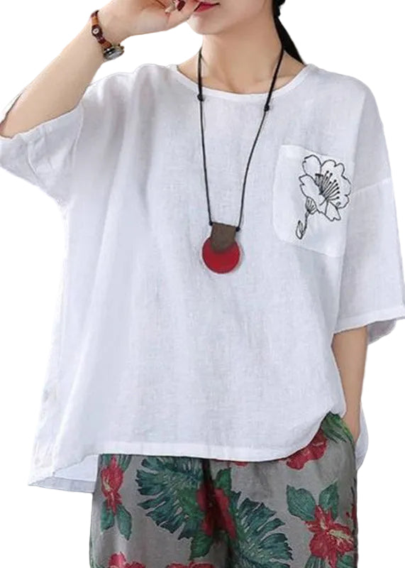 T Shirt Homme Oversize Brodé Col Rond Estival 0