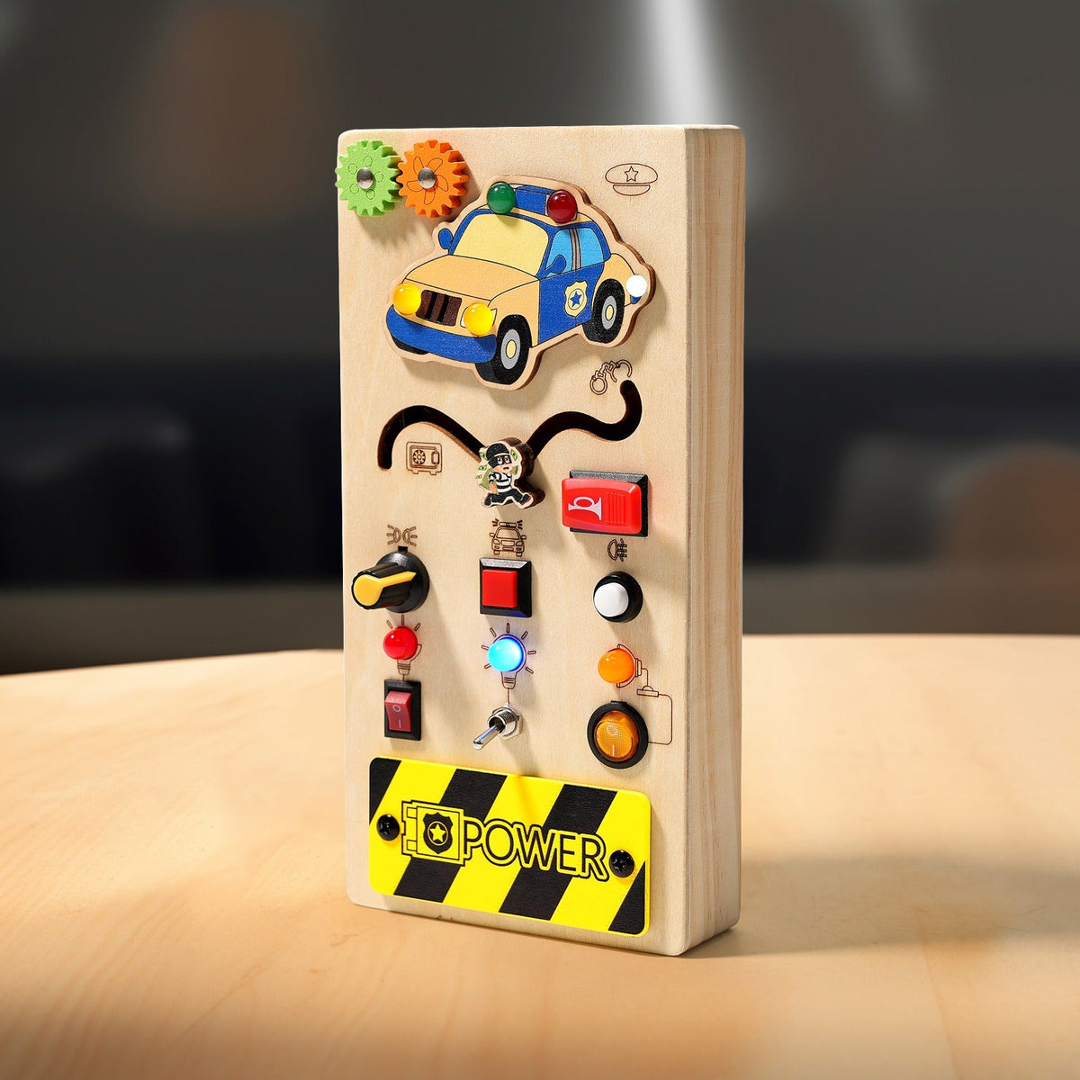 Tableau d'activités Montessori en bois avec lumières LED 1