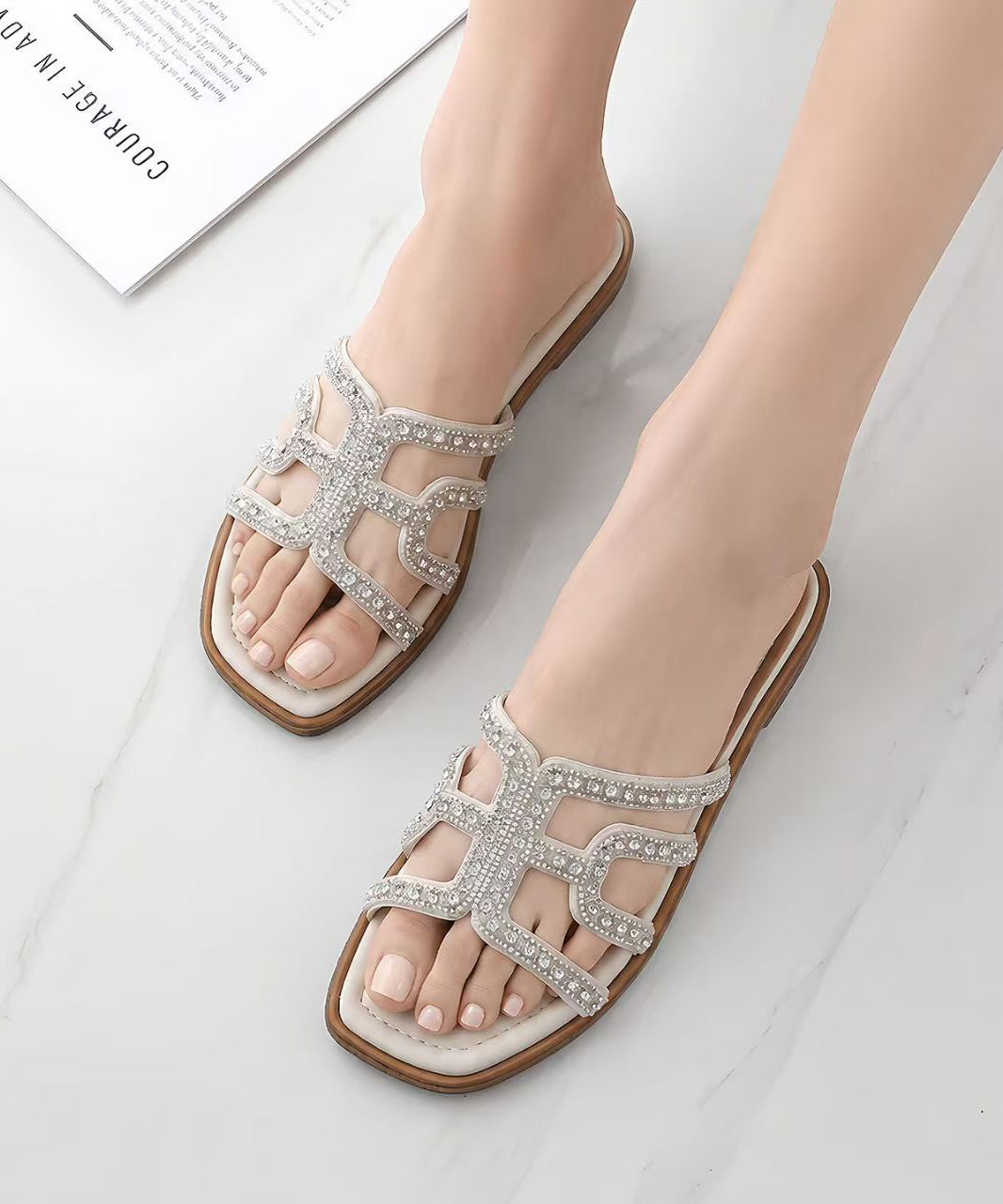 Tongs Femme Confortables avec Strass 1