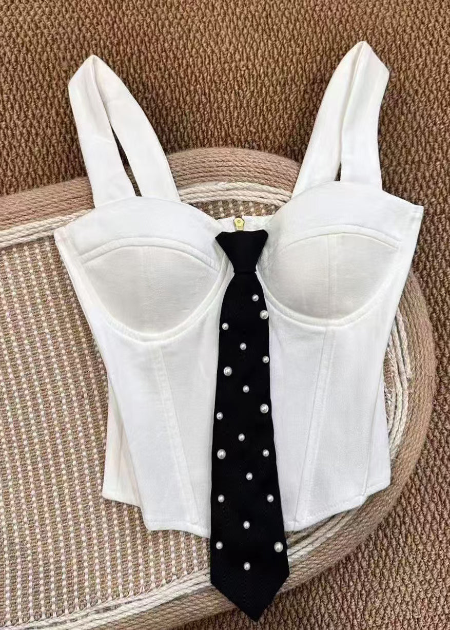 Top Bustier Femme Ajusté à Nœud Perlé 0