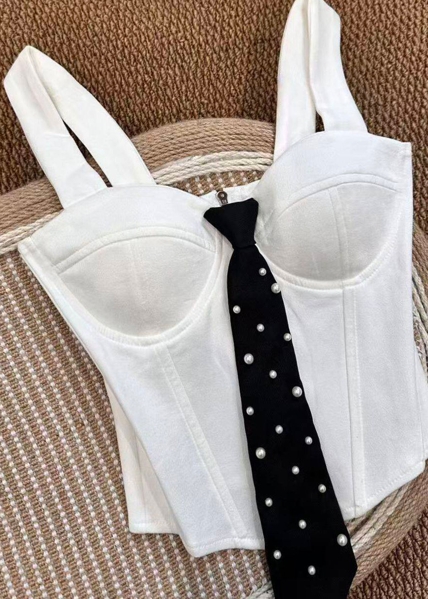 Top Bustier Femme Ajusté à Nœud Perlé 1