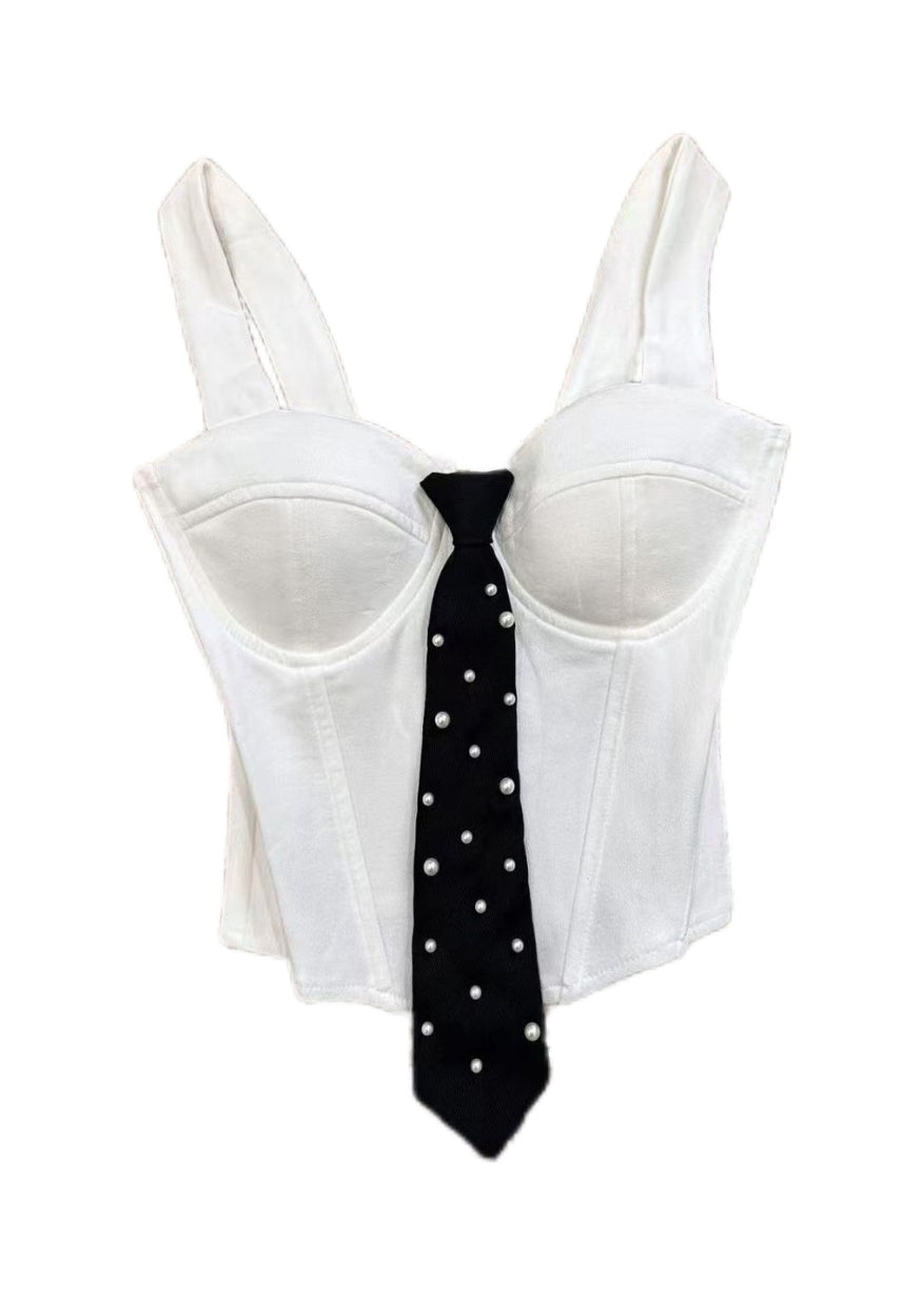 Top Bustier Femme Ajusté à Nœud Perlé 4