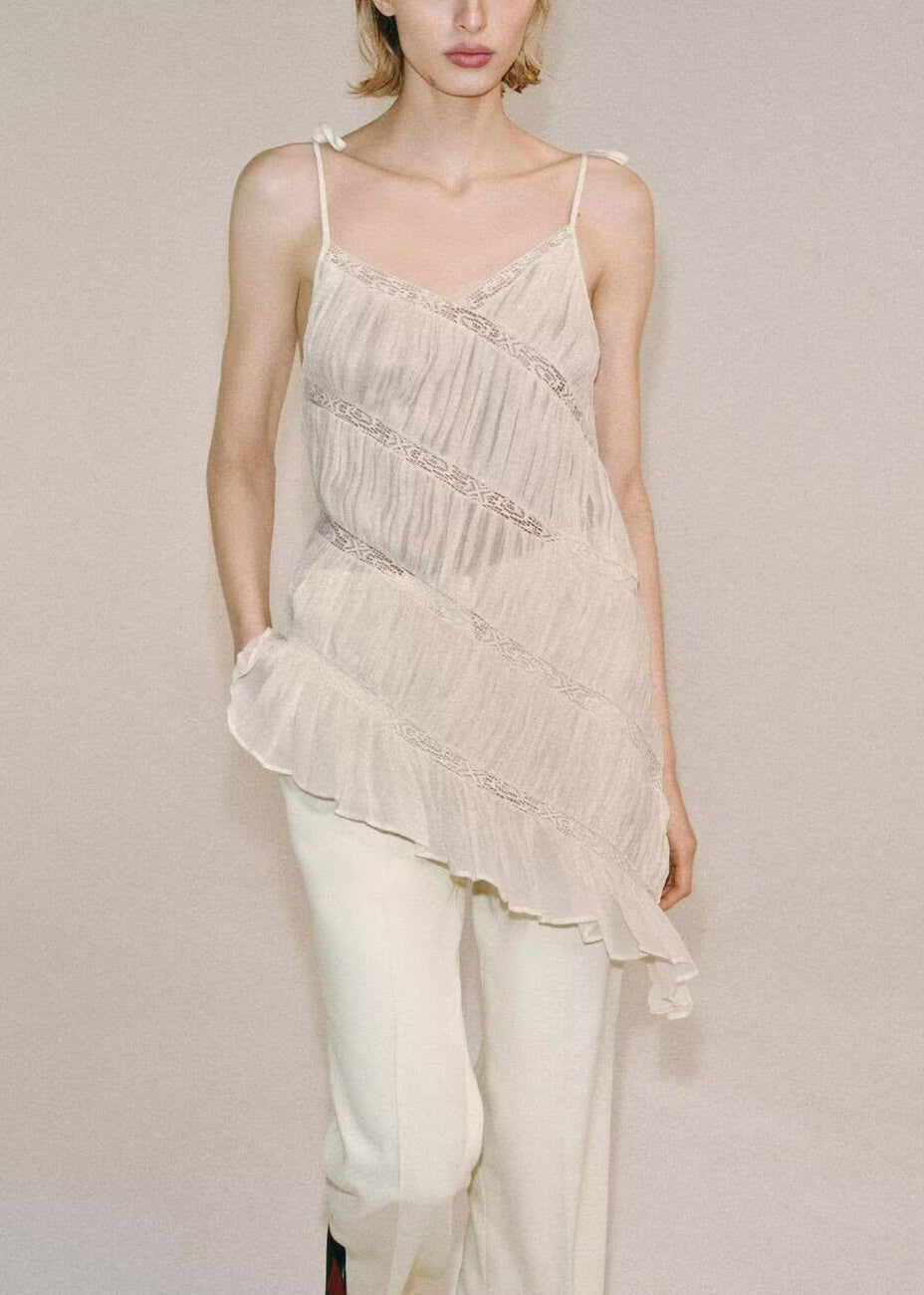 Top Femme Asymétrique Sans Manches Patchwork Moderne 0