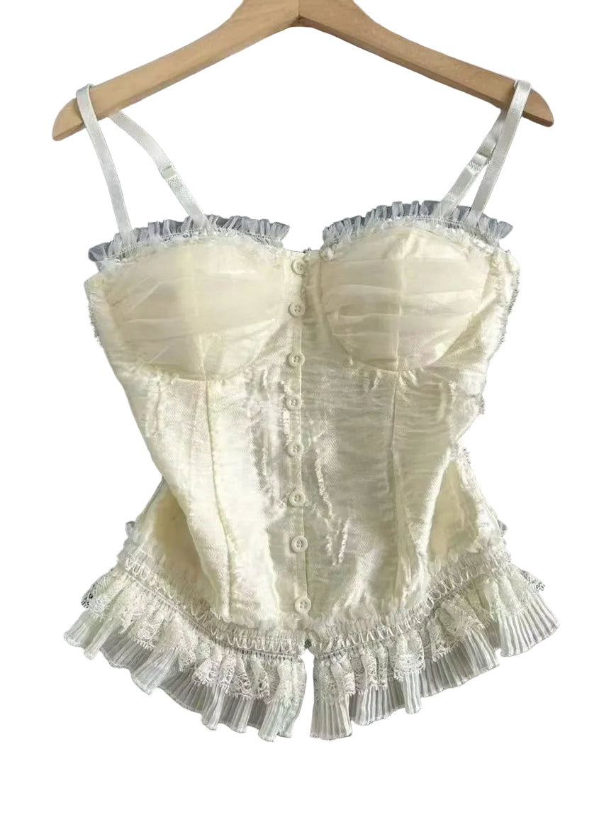 Top Femme Bretelles Spaghetti Patchwork Dentelle Estival 0