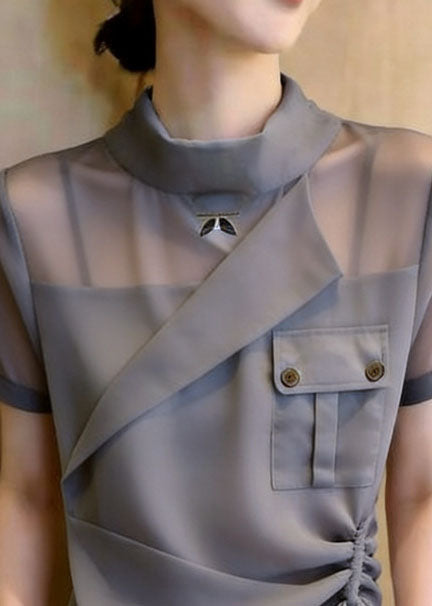 Top Femme Col Montant Asymétrique avec Cordon 1
