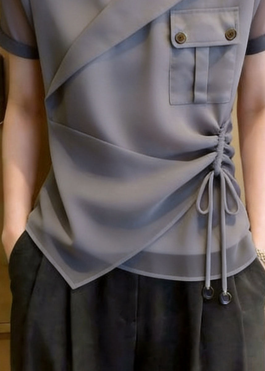 Top Femme Col Montant Asymétrique avec Cordon 3