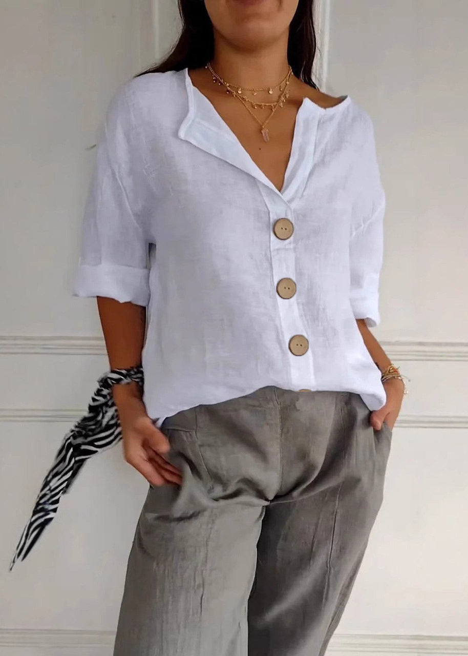 Top Femme Col V Imprimé Patchwork Style Bohème 1