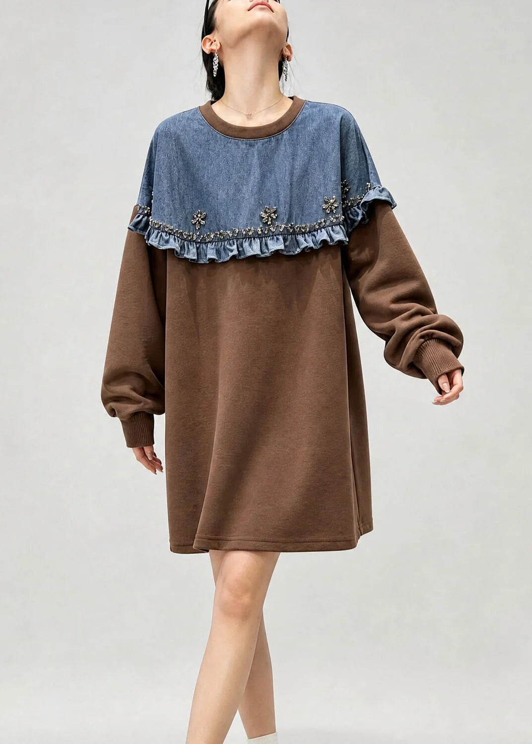 Top Femme Denim Patchwork Volants Automne 2