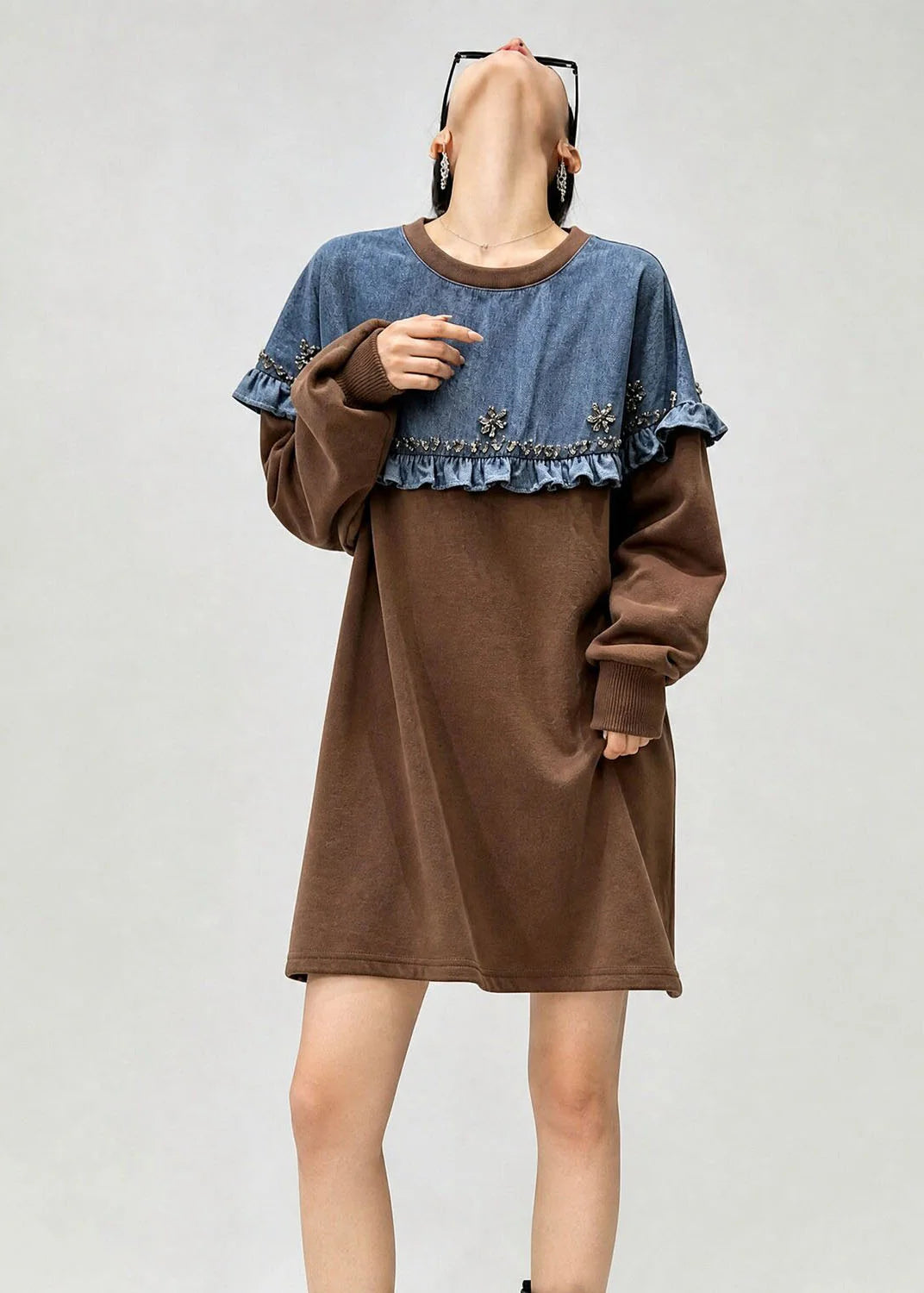Top Femme Denim Patchwork Volants Automne 3