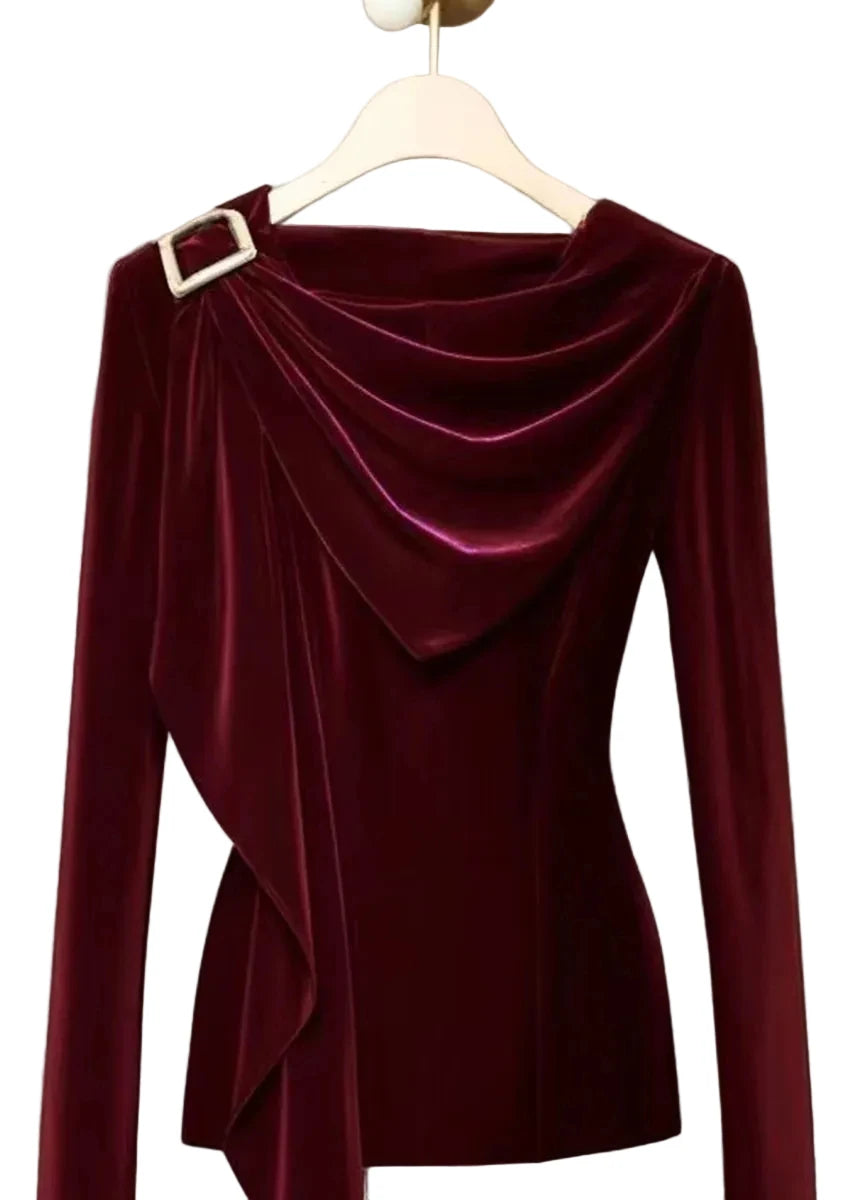 Top Femme Drapé Col Bénitier Automnal 0