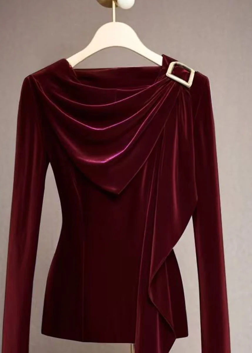 Top Femme Drapé Col Bénitier Automnal 4