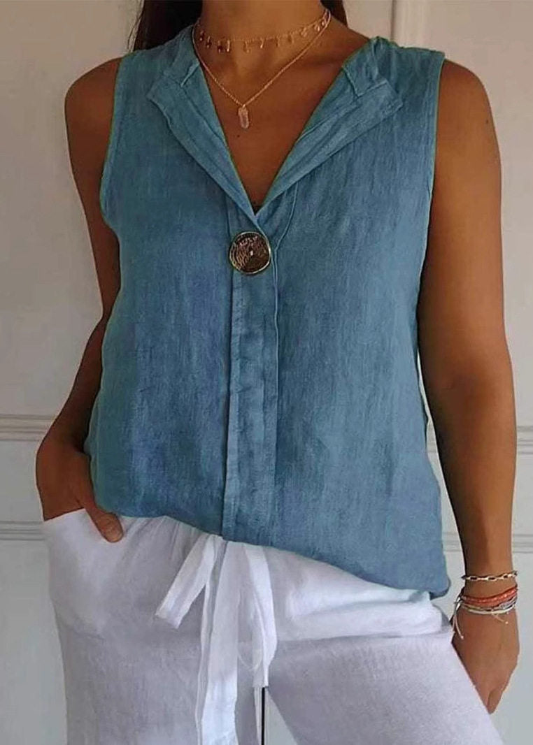 Top Femme Été Col V Patchwork Fluide 3