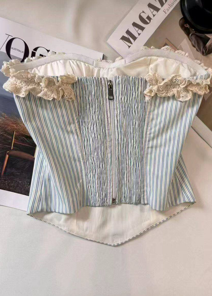 Top Femme Sans Bretelles Style Patchwork à Volants 1