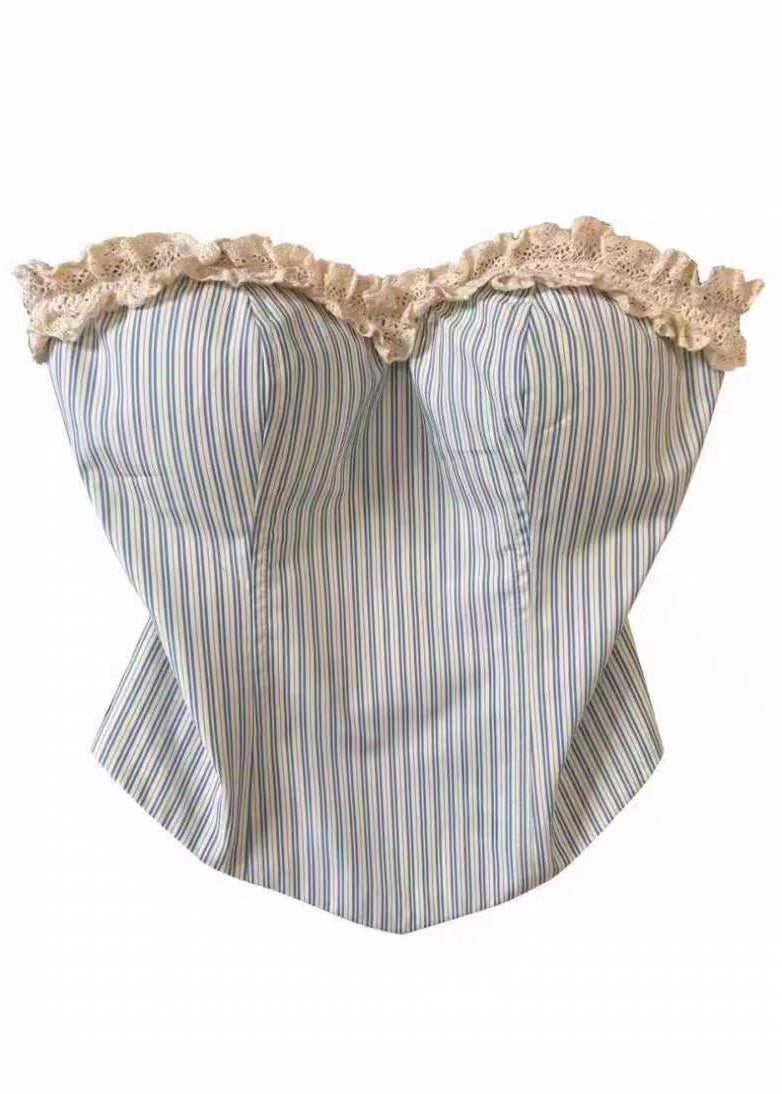 Top Femme Sans Bretelles Style Patchwork à Volants 4