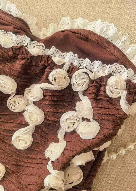 Top Femme Sans Bretelles à Dentelle Florale 2