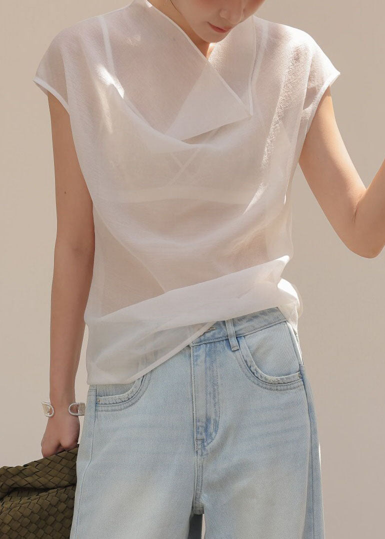 Top Femme Sans Manches Col Roulé Décontracté Transparent 3