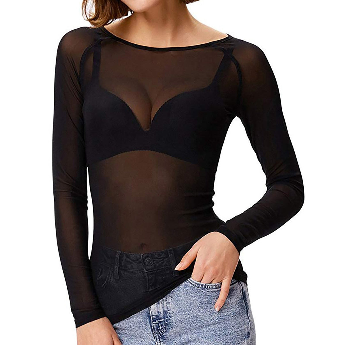 Top Femme Transparent à Manches Longues Chic 0