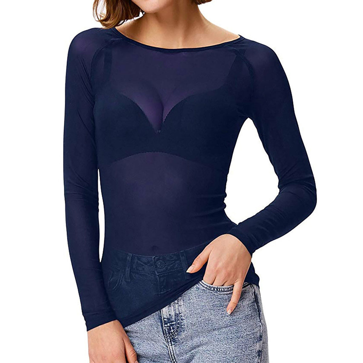 Top Femme Transparent à Manches Longues Chic 1