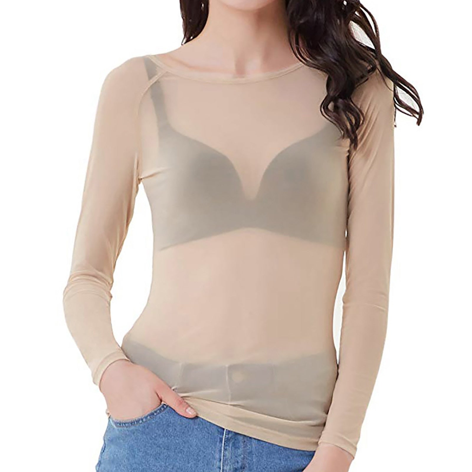 Top Femme Transparent à Manches Longues Chic 2
