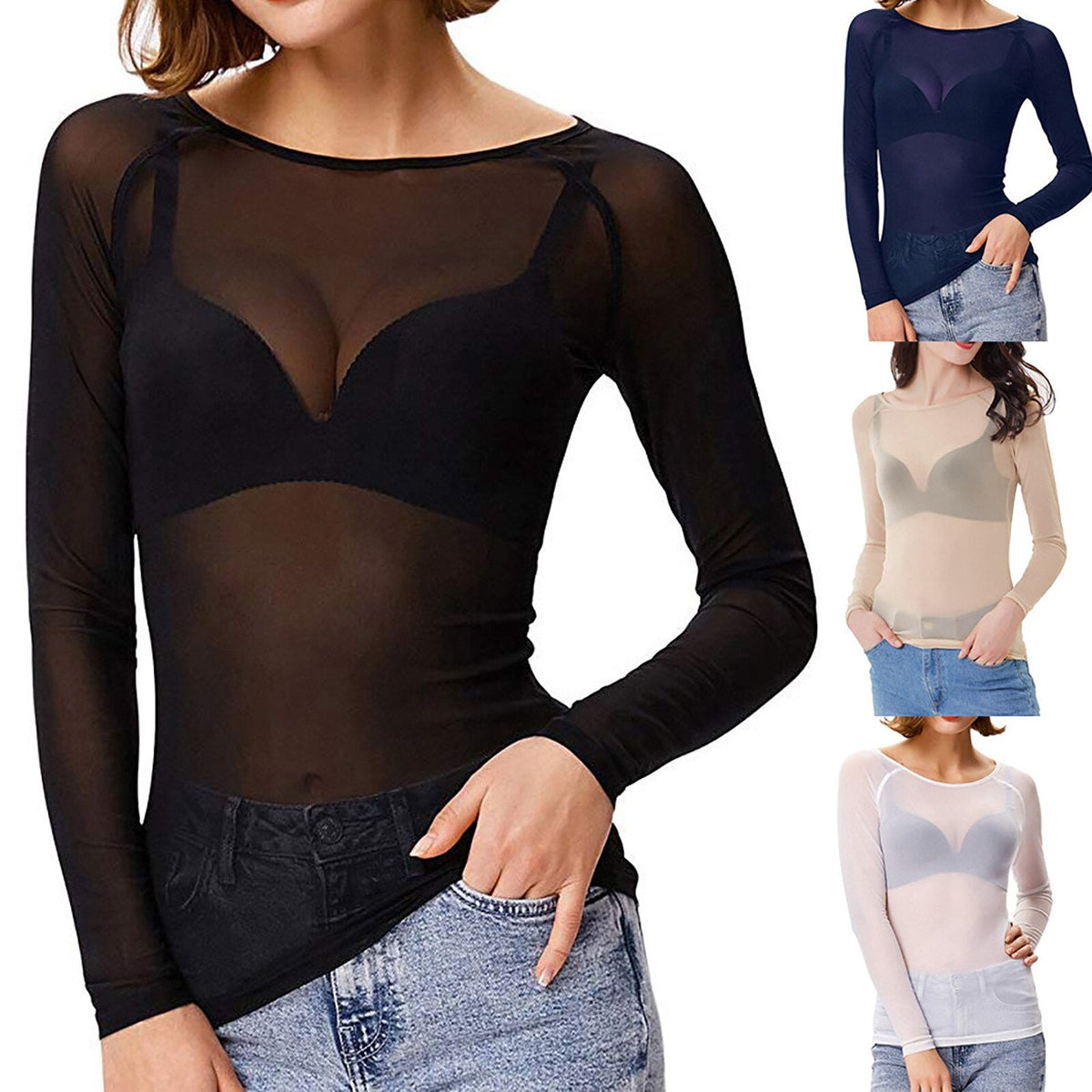Top Femme Transparent à Manches Longues Chic 3