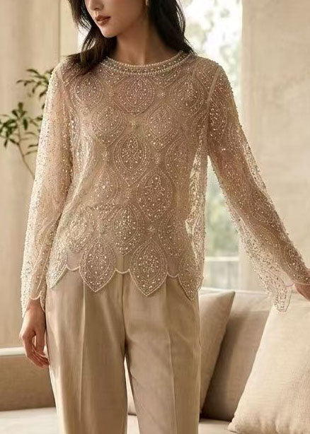 Top Femme Tulle Brodé Perles Style Estival 1