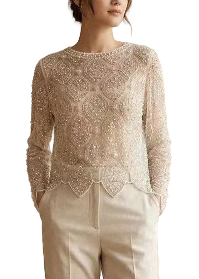 Top Femme Tulle Brodé Perles Style Estival 2