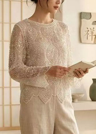 Top Femme Tulle Brodé Perles Style Estival 3