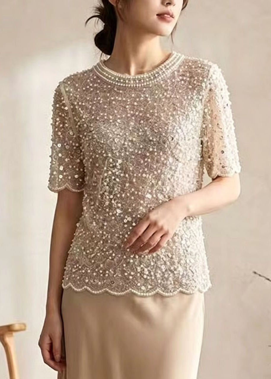 Top Femme Tulle à Paillettes et Perles Style Estival 3