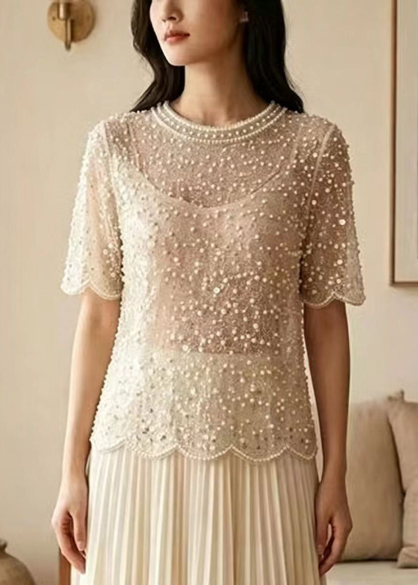 Top Femme Tulle à Paillettes et Perles Style Estival 4