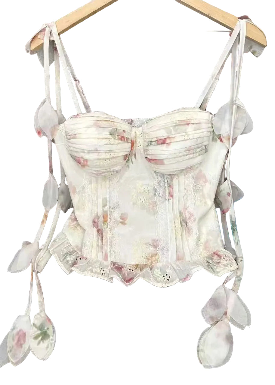 Top Femme à Bretelles Spaghetti Imprimé Floral Froissé 0