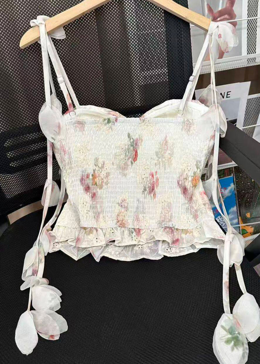 Top Femme à Bretelles Spaghetti Imprimé Floral Froissé 1