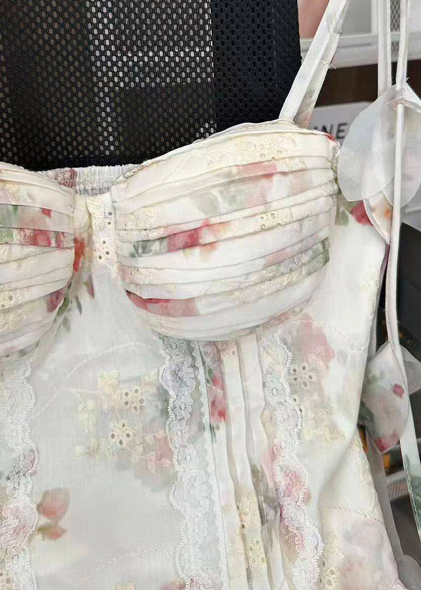 Top Femme à Bretelles Spaghetti Imprimé Floral Froissé 2
