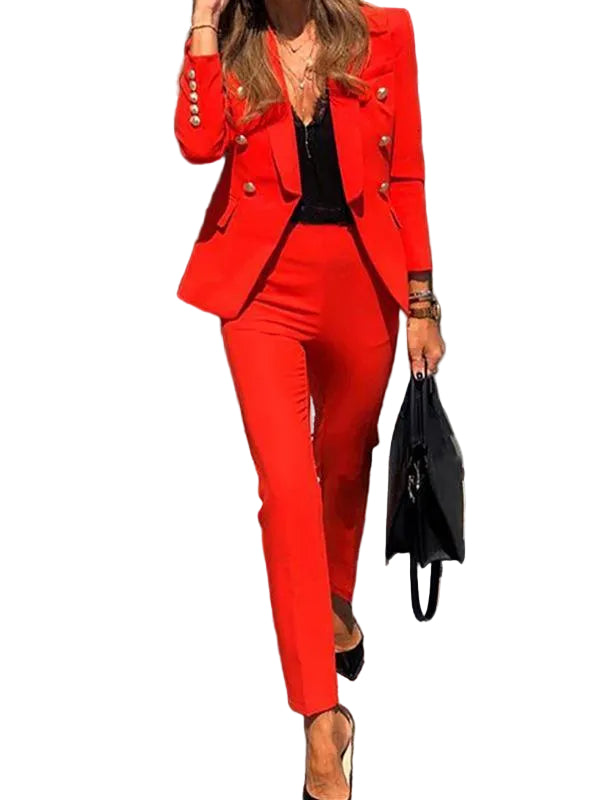Veste Blazer Croisée et Pantalon Élégant pour Femme 0