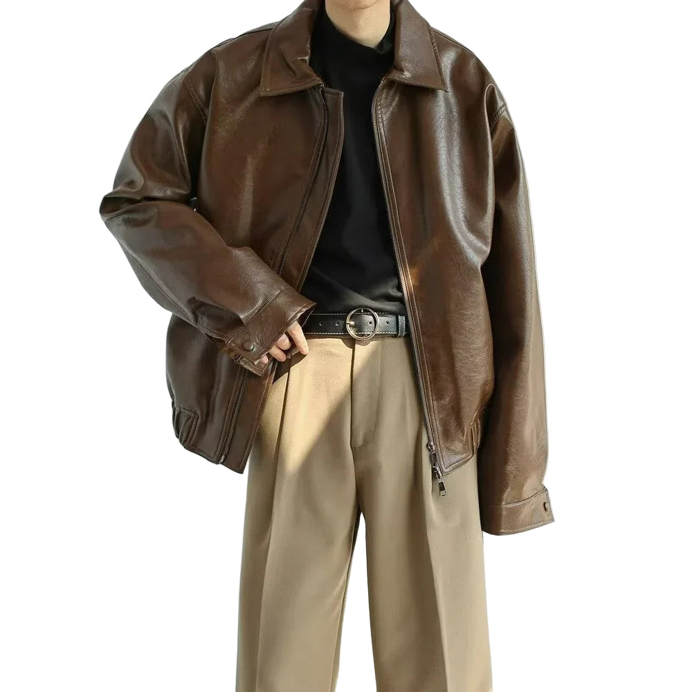 Veste Cuir Homme Urban Style Avec Fermeture Éclair Surdimensionnée 0