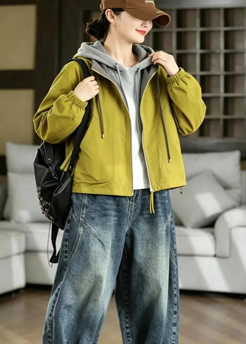 Veste Femme Automne Réversible à Capuche Style Ample 1