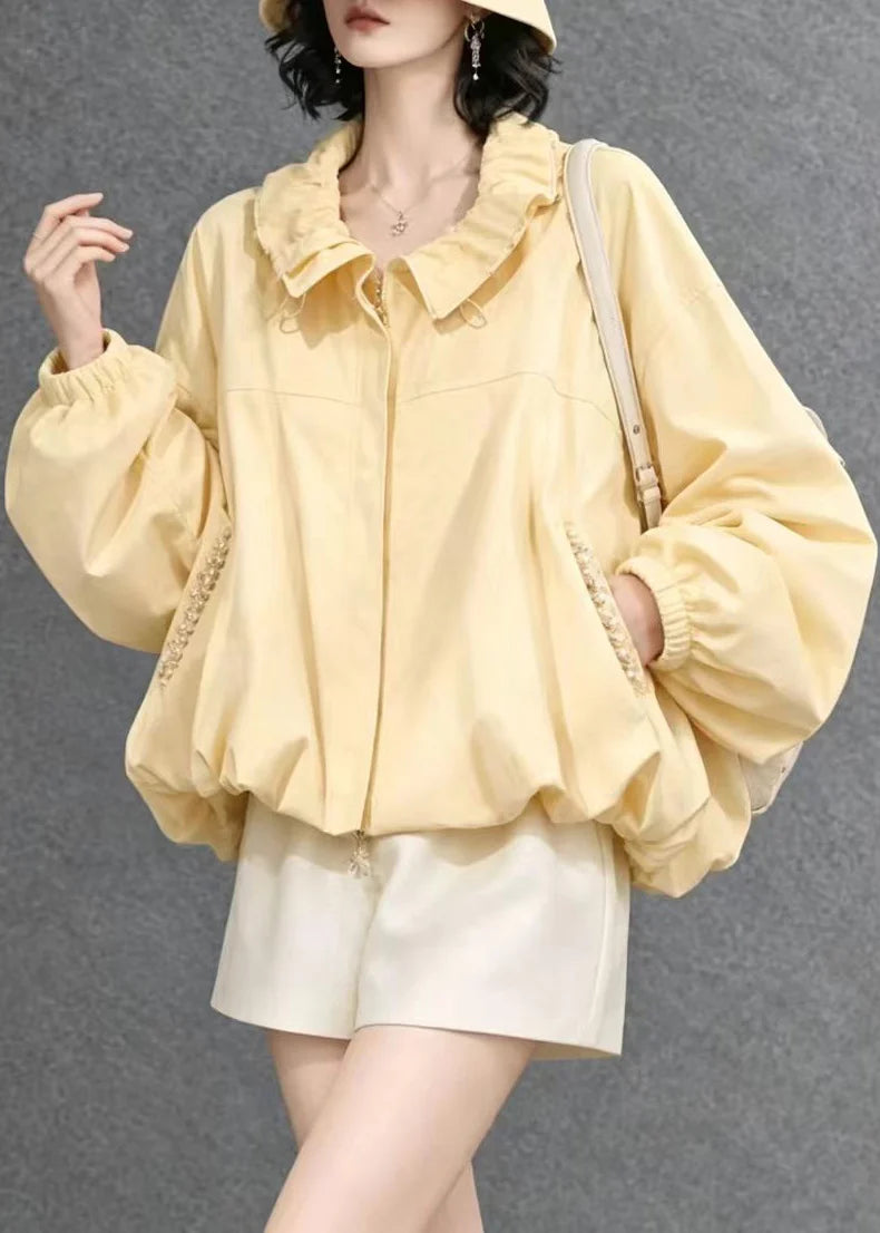 Veste Femme Automne Volants Décontractée avec Poches et Fermeture Éclair 2