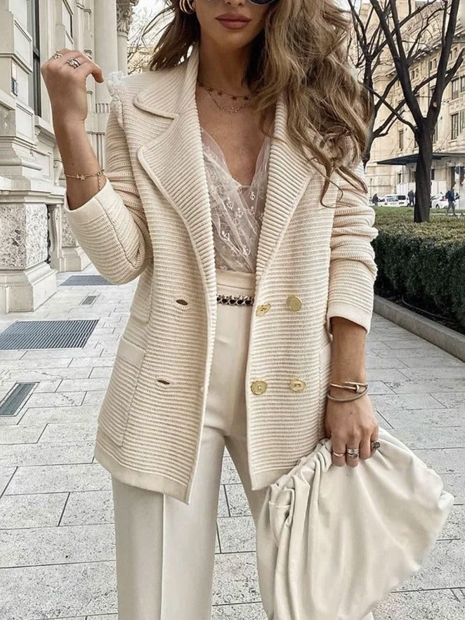 Veste Femme Blazer Côtelé à Double Boutonnage 4