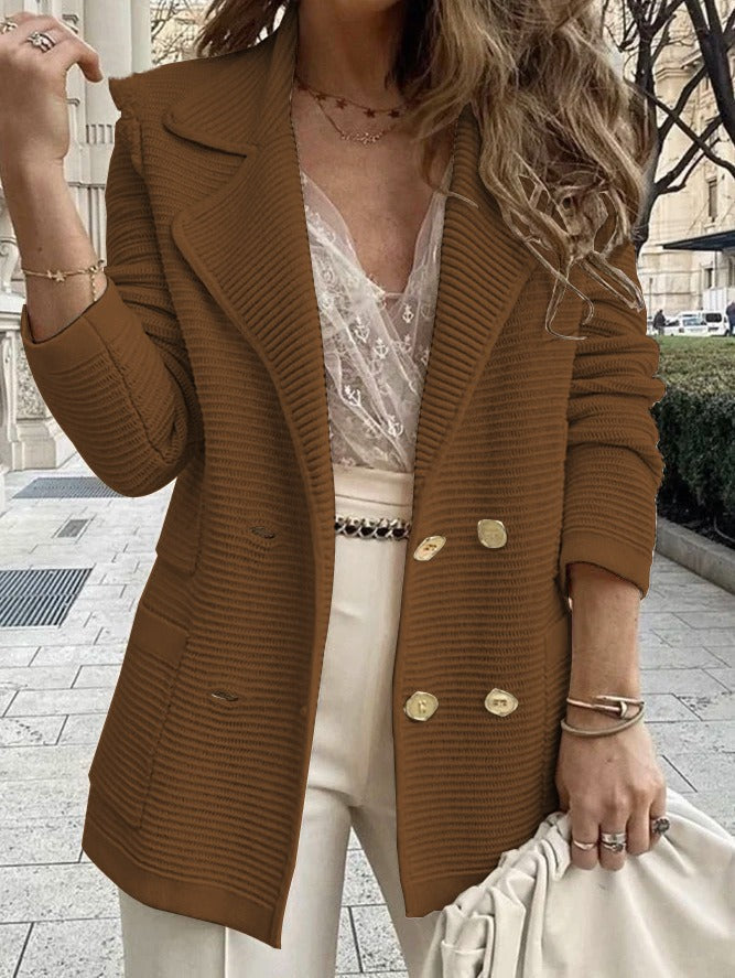 Veste Femme Blazer Côtelé à Double Boutonnage 5