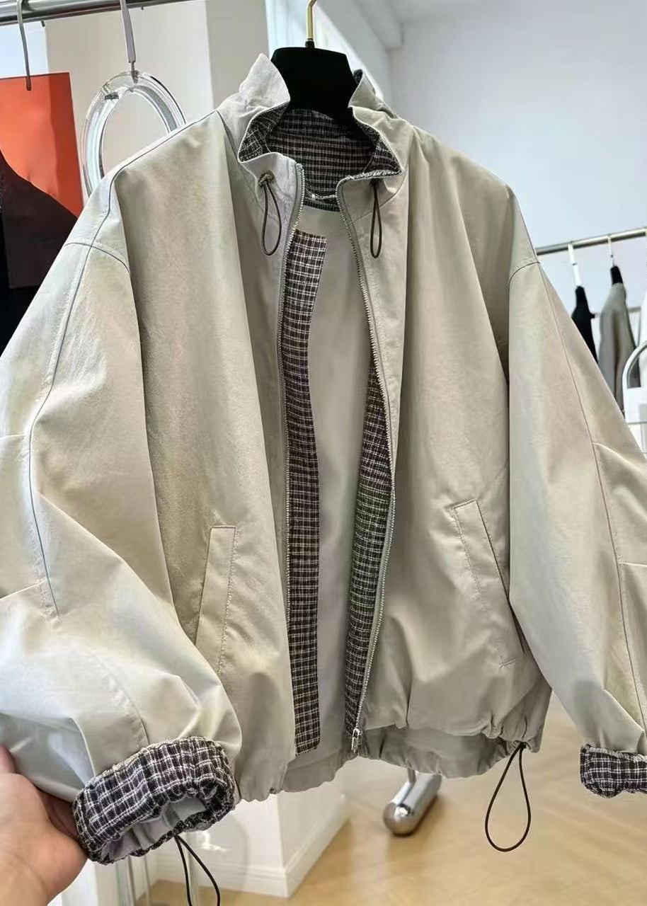 Veste Femme Patchwork à Col Montant et Cordon de Serrage 1