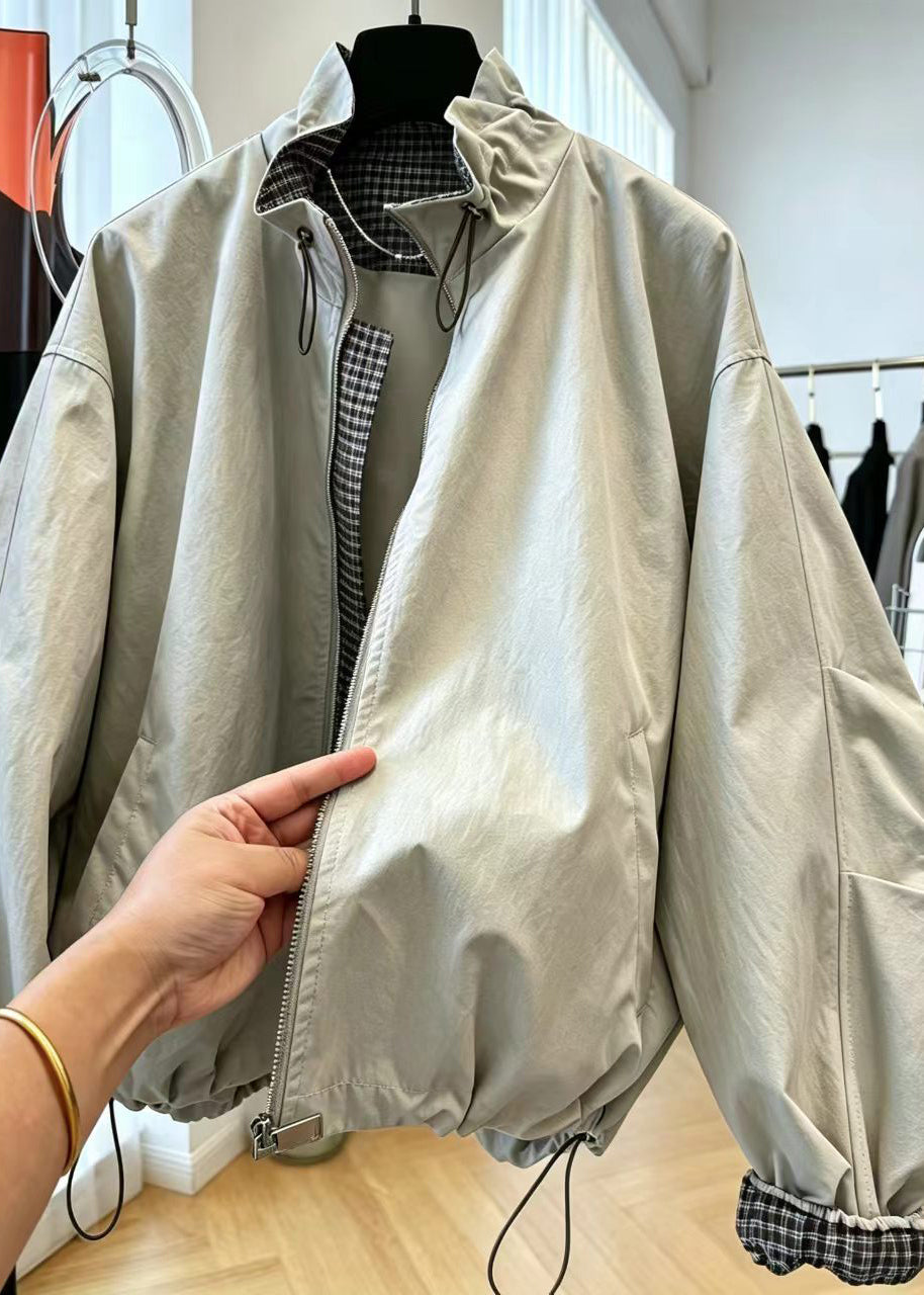 Veste Femme Patchwork à Col Montant et Cordon de Serrage 3