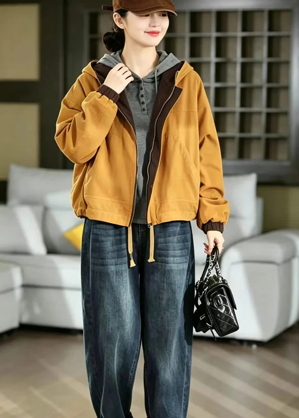 Veste Femme Réversible à Capuche Style Décontracté Automnal 4