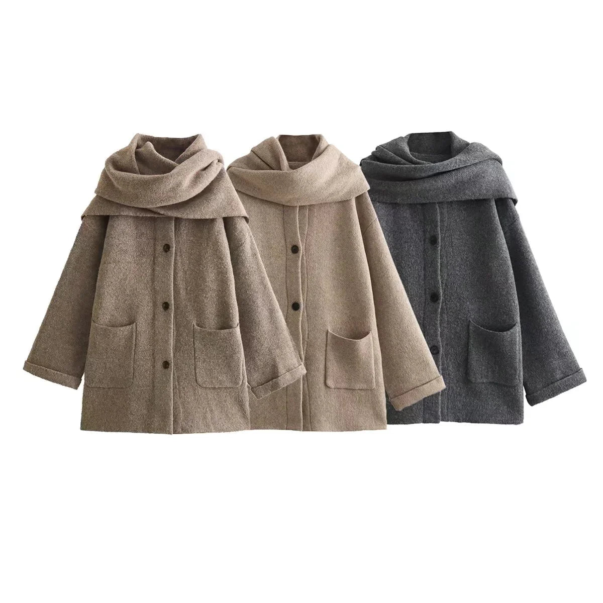 Veste Femme Tricot Moderne avec Écharpe Intégrée 5