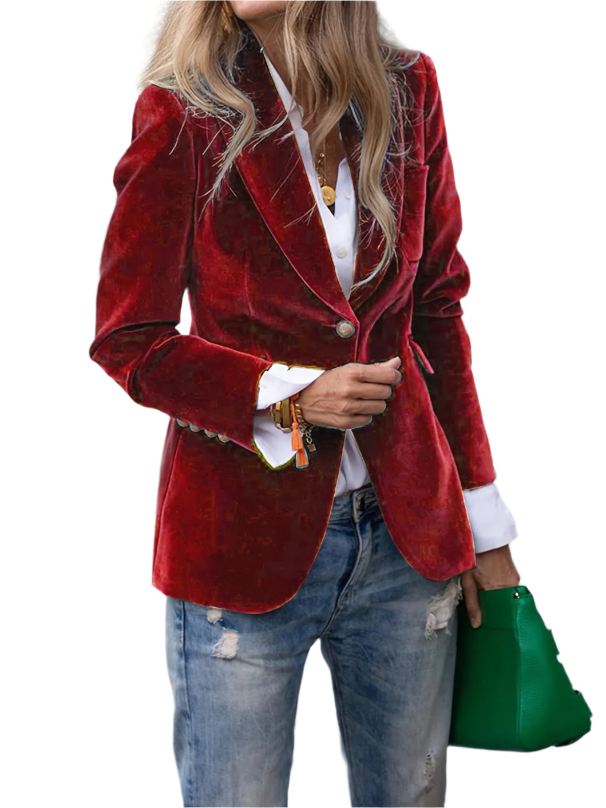 Veste Femme Velours avec Boutons Dorés, Style Chic et Coupe Structurée 0